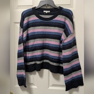 NWT Madewell Cardiff Fuzzy Striped Sweater Crew neck Pink Blue Black Grey Size S
